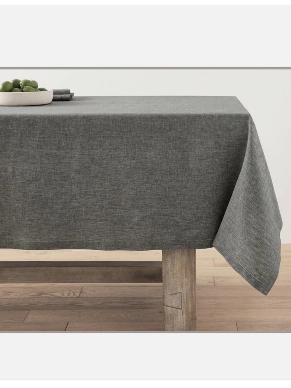 New Crate & Barrel Shiloh Grey Easy Care Tablecloth 60x90 PVC Coated Cotton